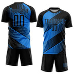 Custom Black Powder Blue Line Sublimation Soccer Uniform Jersey