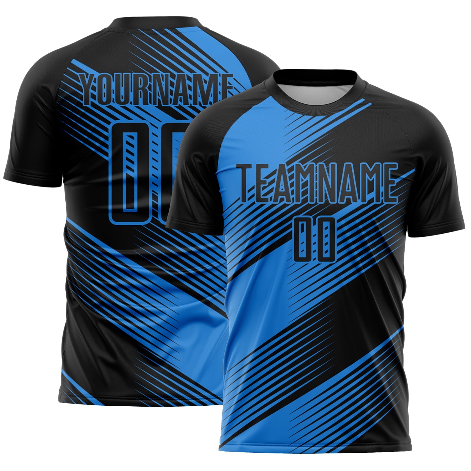 Custom Black Powder Blue Line Sublimation Soccer Uniform Jersey