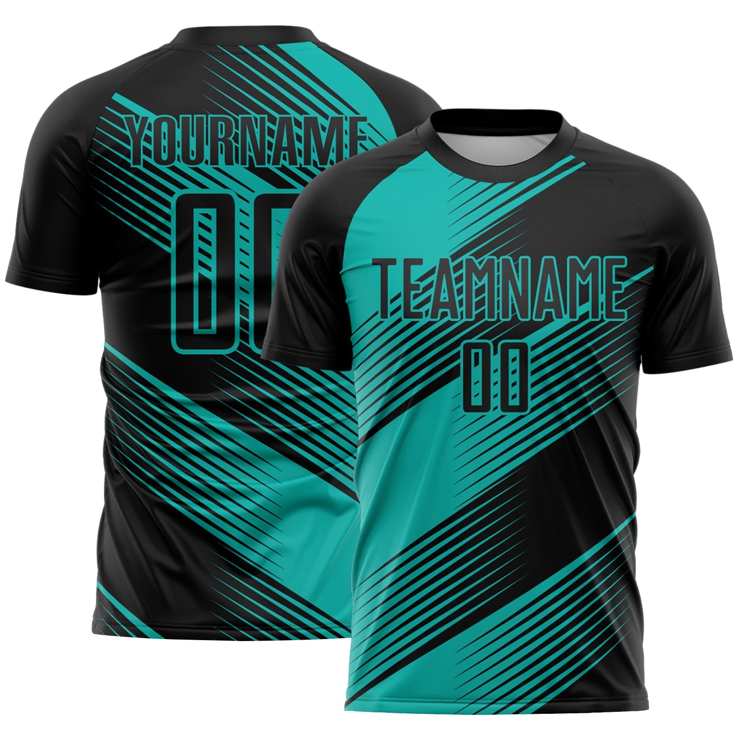 Custom Black Aqua Line Sublimation Soccer Uniform Jersey