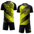 Custom Black Neon Yellow Line Sublimation Soccer Uniform Jersey