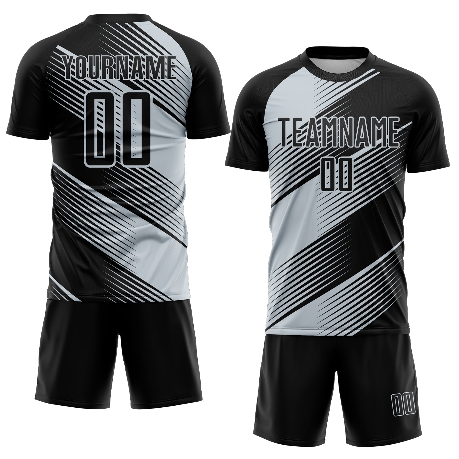 Custom Black Silver Line Sublimation Soccer Uniform Jersey