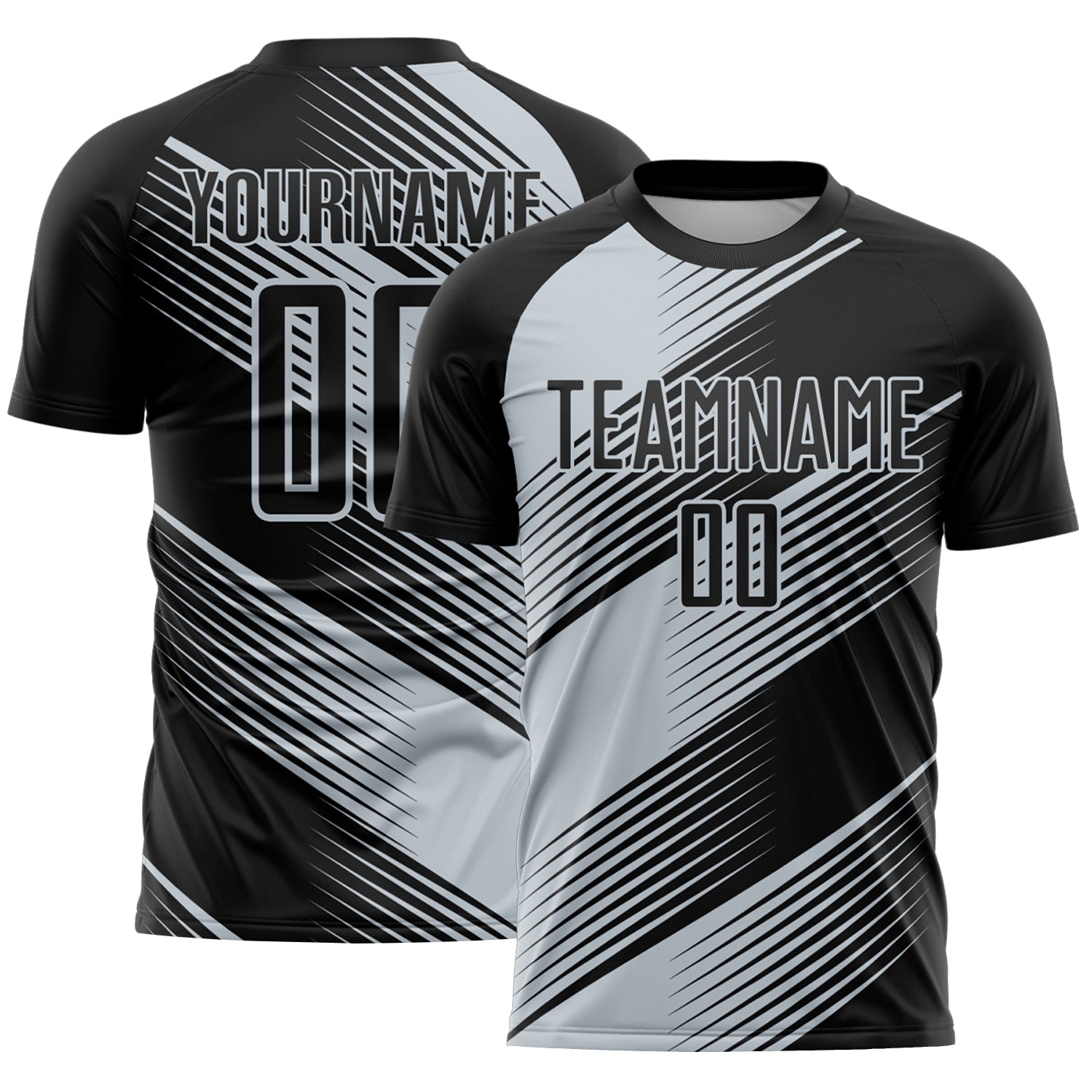 Custom Black Silver Line Sublimation Soccer Uniform Jersey