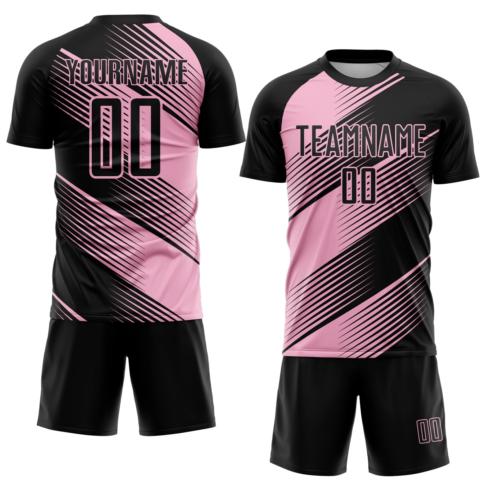 Custom Black Light Pink Line Sublimation Soccer Uniform Jersey