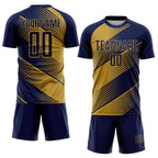 Custom Navy Old Gold Line Sublimation Soccer Uniform Jersey
