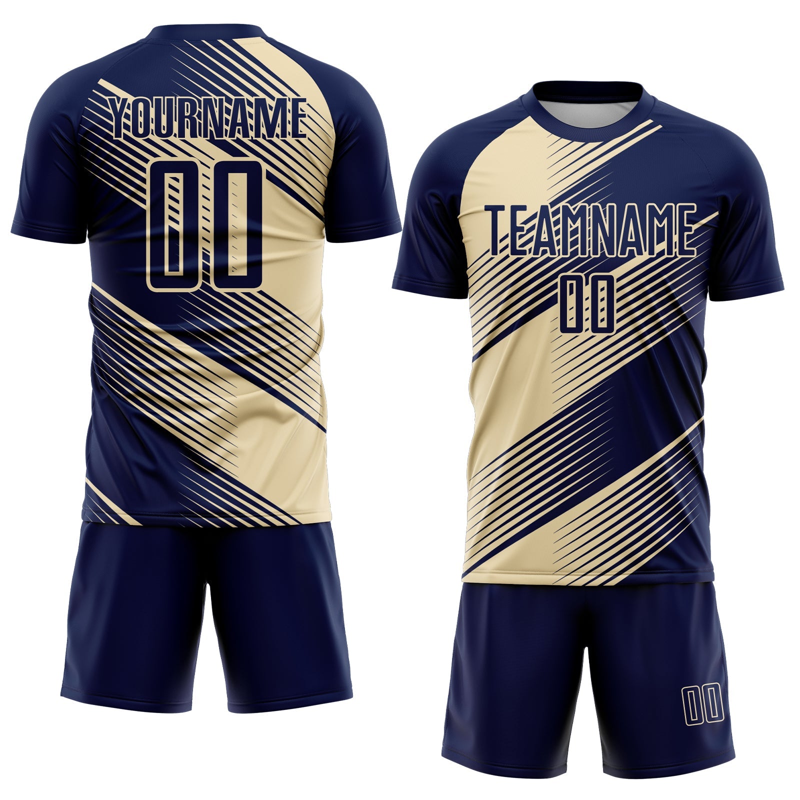Custom Navy Cream Line Sublimation Soccer Uniform Jersey