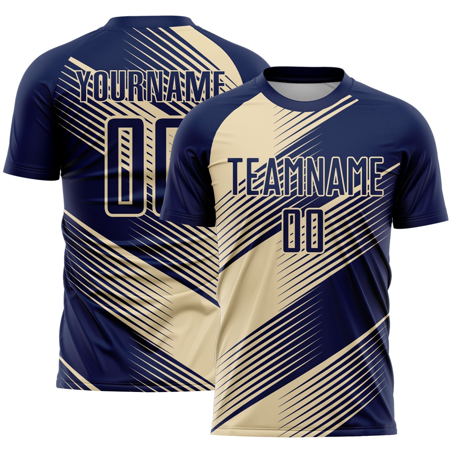 Custom Navy Cream Line Sublimation Soccer Uniform Jersey