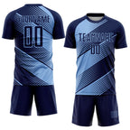 Custom Navy Light Blue Line Sublimation Soccer Uniform Jersey