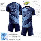Custom Navy Light Blue Line Sublimation Soccer Uniform Jersey