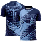 Custom Navy Light Blue Line Sublimation Soccer Uniform Jersey