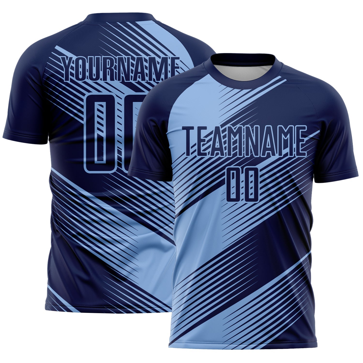 Custom Navy Light Blue Line Sublimation Soccer Uniform Jersey