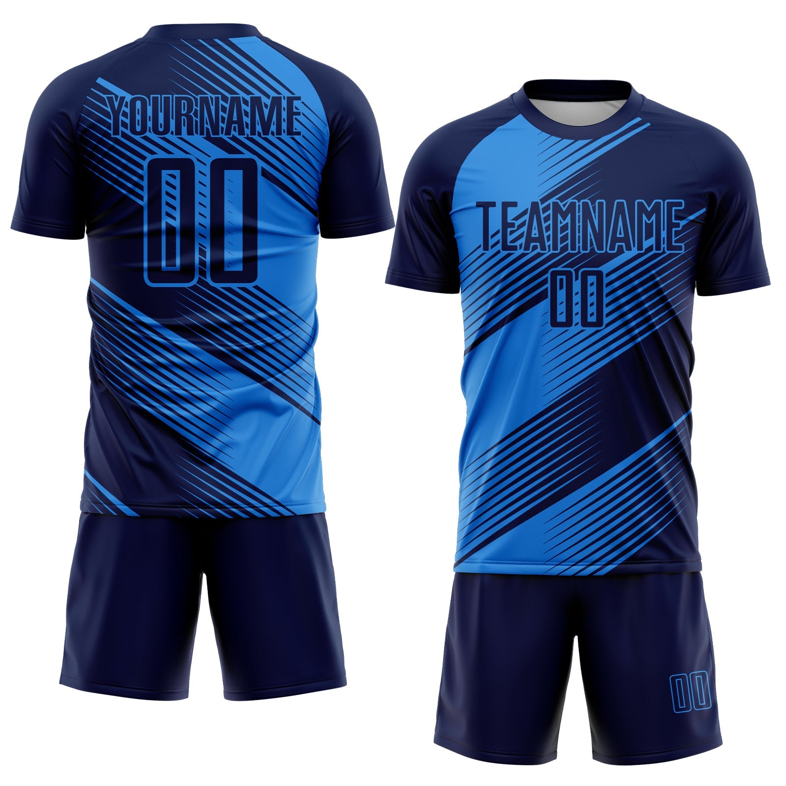Custom Navy Powder Blue Line Sublimation Soccer Uniform Jersey