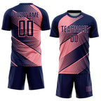 Custom Navy Medium Pink Line Sublimation Soccer Uniform Jersey