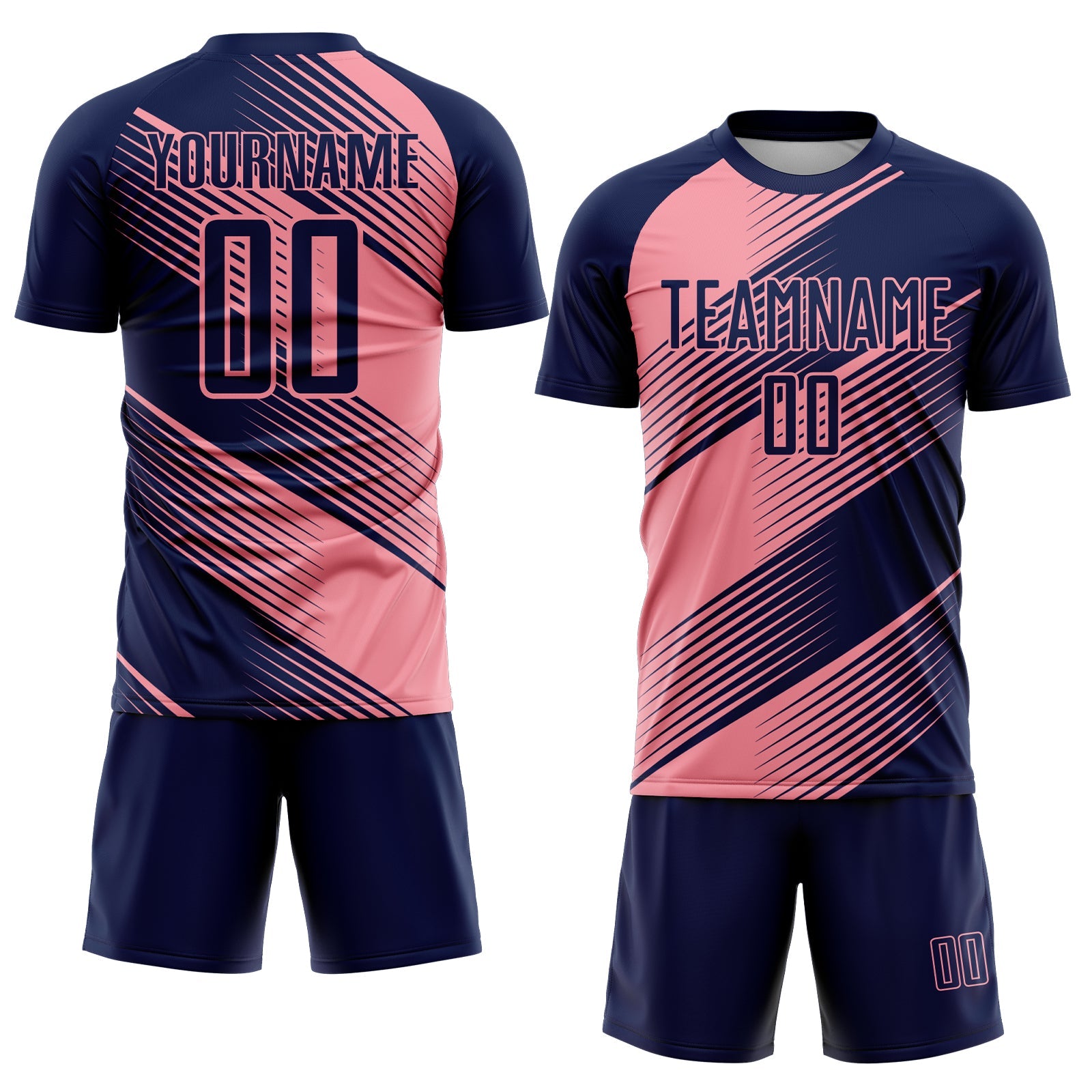 Custom Navy Medium Pink Line Sublimation Soccer Uniform Jersey