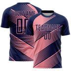 Custom Navy Medium Pink Line Sublimation Soccer Uniform Jersey
