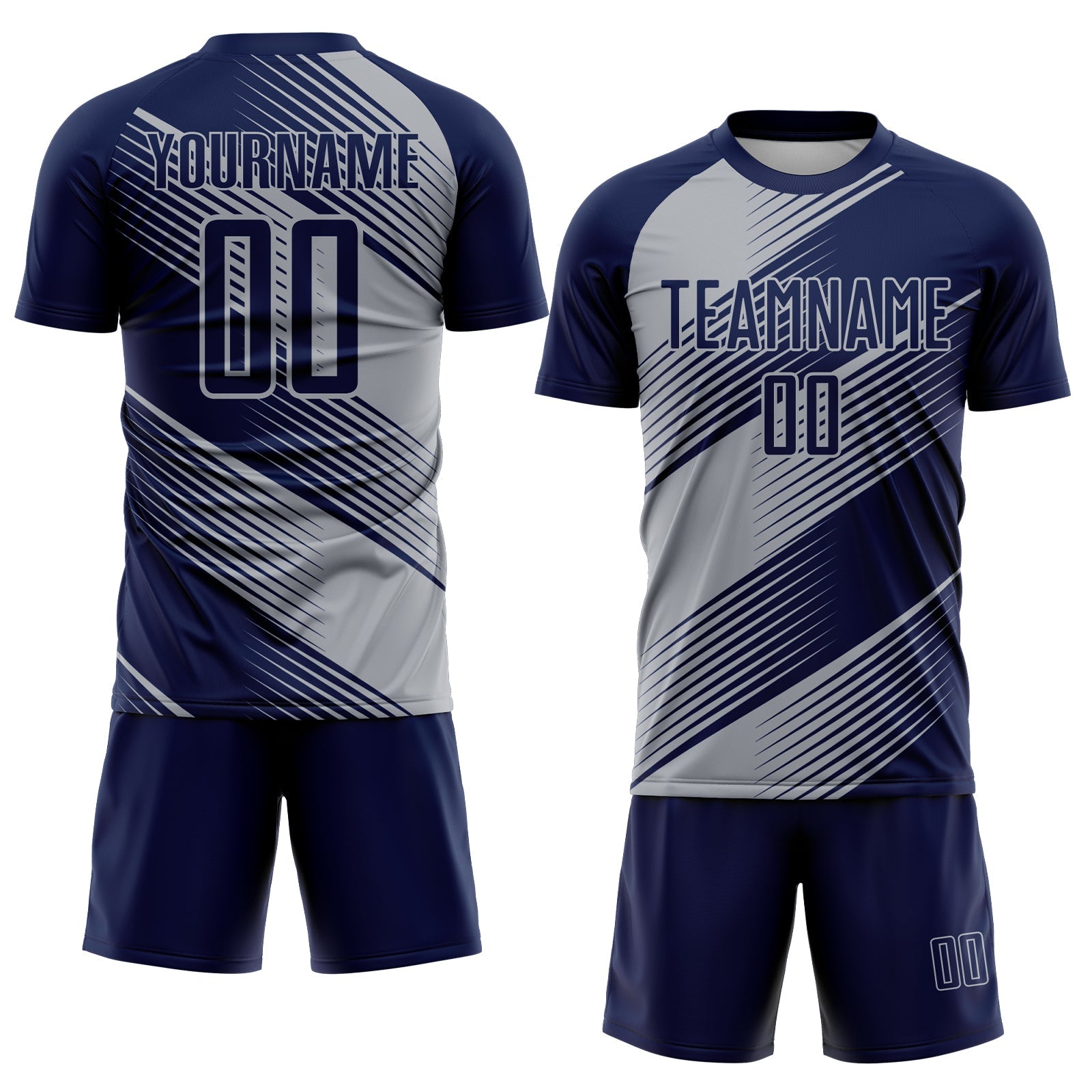 Custom Navy Gray Line Sublimation Soccer Uniform Jersey