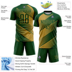 Custom Green Old Gold Line Sublimation Soccer Uniform Jersey