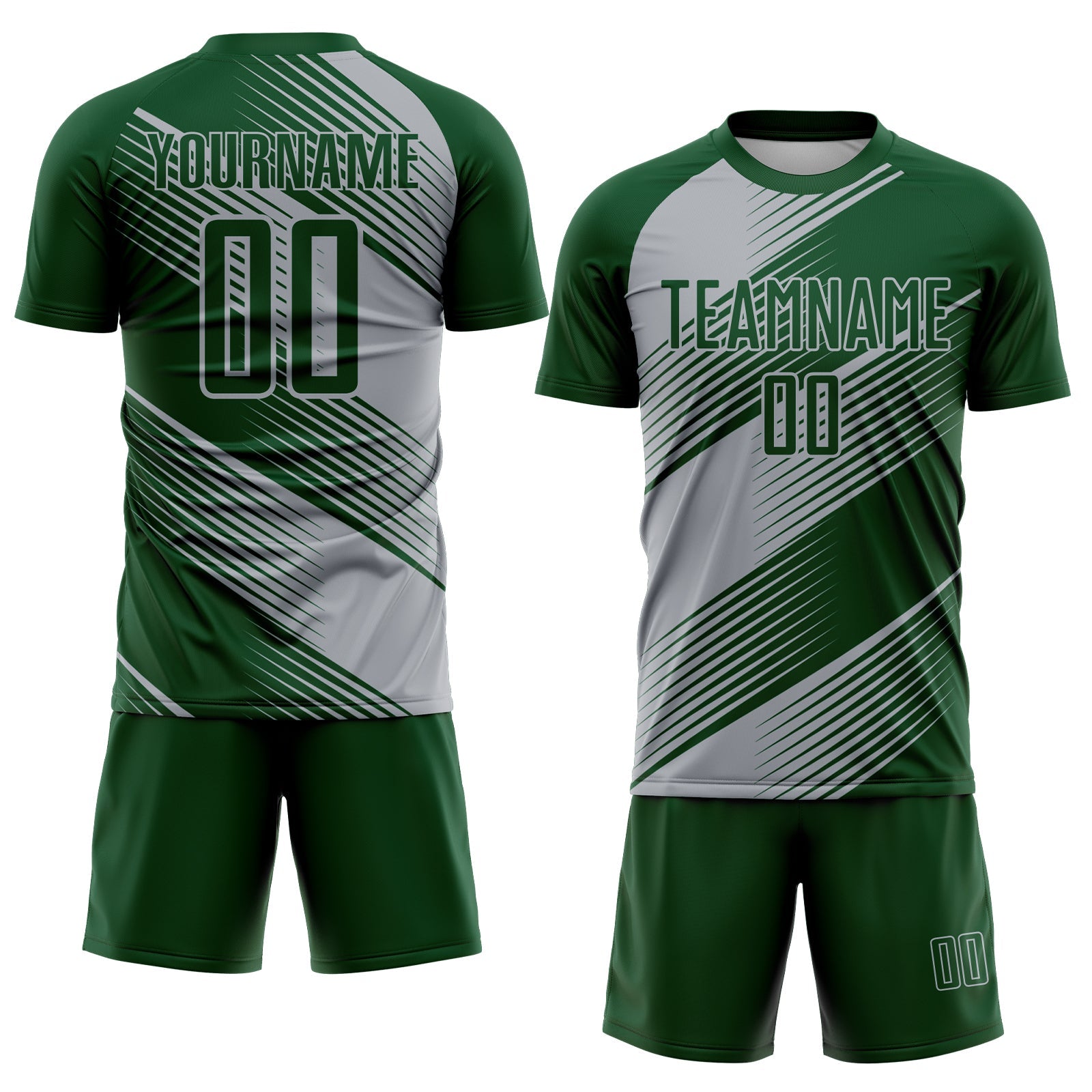 Custom Green Gray Line Sublimation Soccer Uniform Jersey