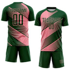 Custom Green Medium Pink Line Sublimation Soccer Uniform Jersey