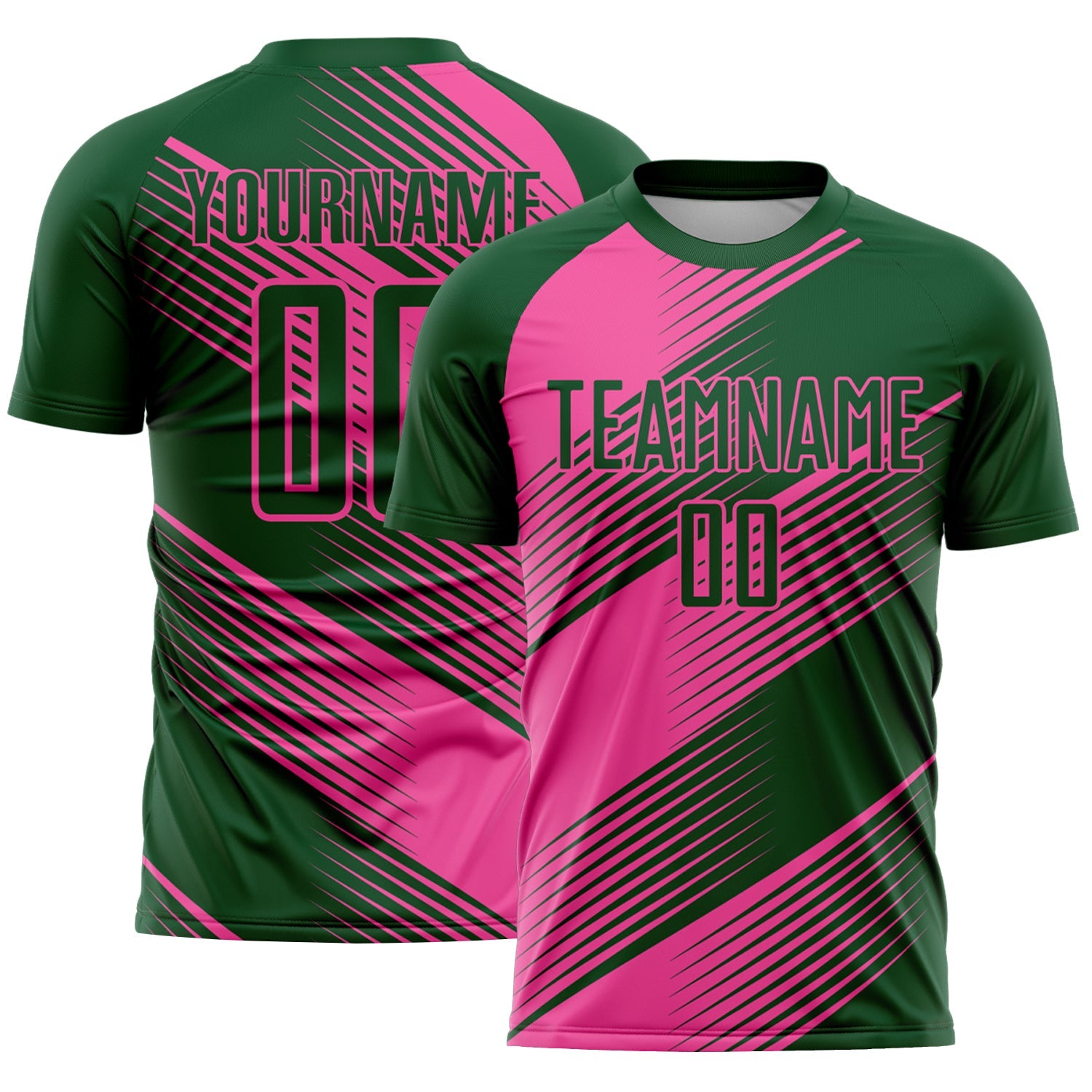 Custom Green Pink Line Sublimation Soccer Uniform Jersey