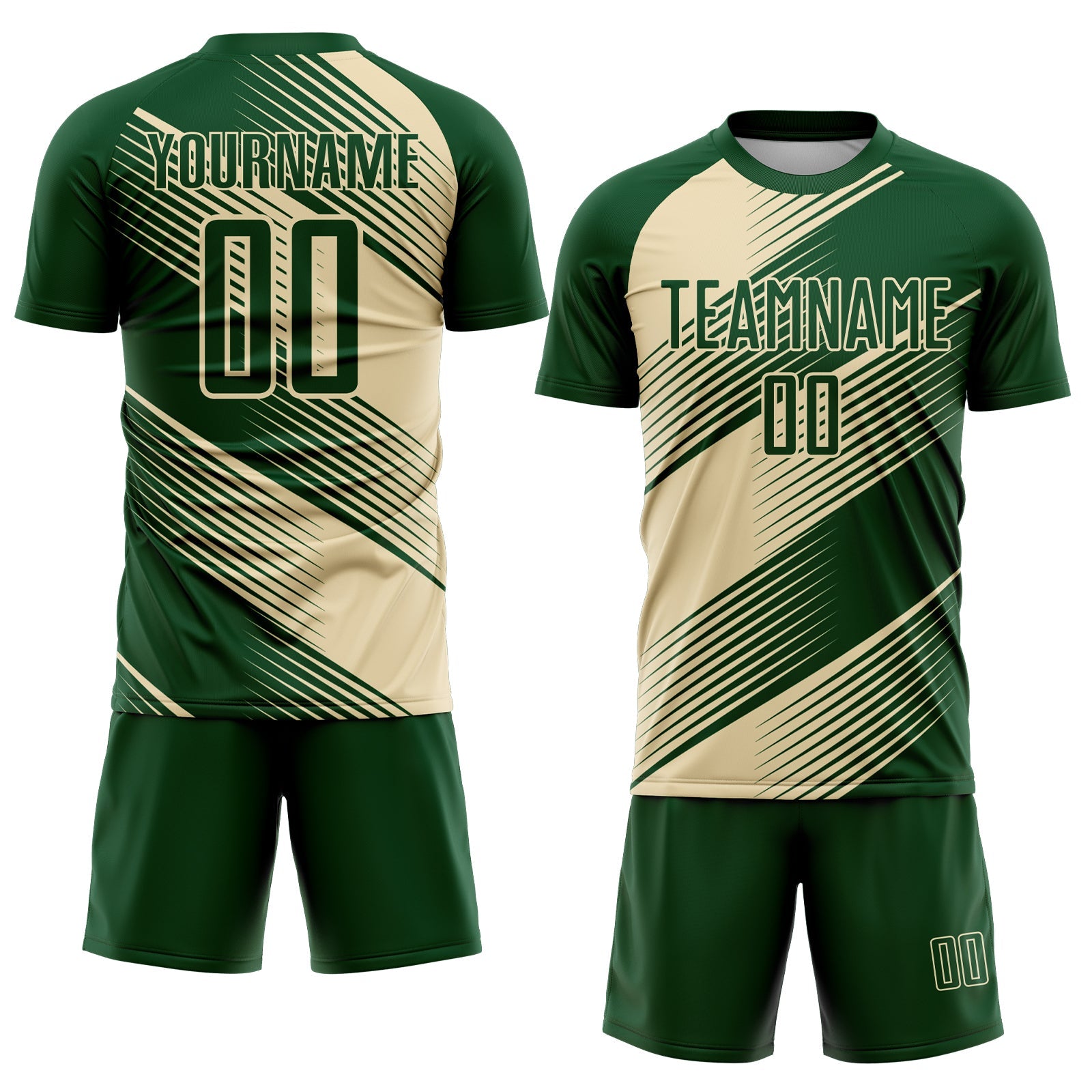 Custom Green Cream Line Sublimation Soccer Uniform Jersey