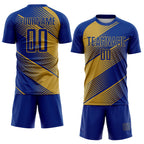 Custom Royal Old Gold Line Sublimation Soccer Uniform Jersey