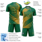 Custom Kelly Green Old Gold Line Sublimation Soccer Uniform Jersey