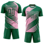 Custom Kelly Green Light Pink Line Sublimation Soccer Uniform Jersey