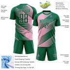 Custom Kelly Green Light Pink Line Sublimation Soccer Uniform Jersey