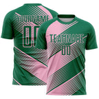 Custom Kelly Green Light Pink Line Sublimation Soccer Uniform Jersey