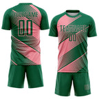 Custom Kelly Green Medium Pink Line Sublimation Soccer Uniform Jersey