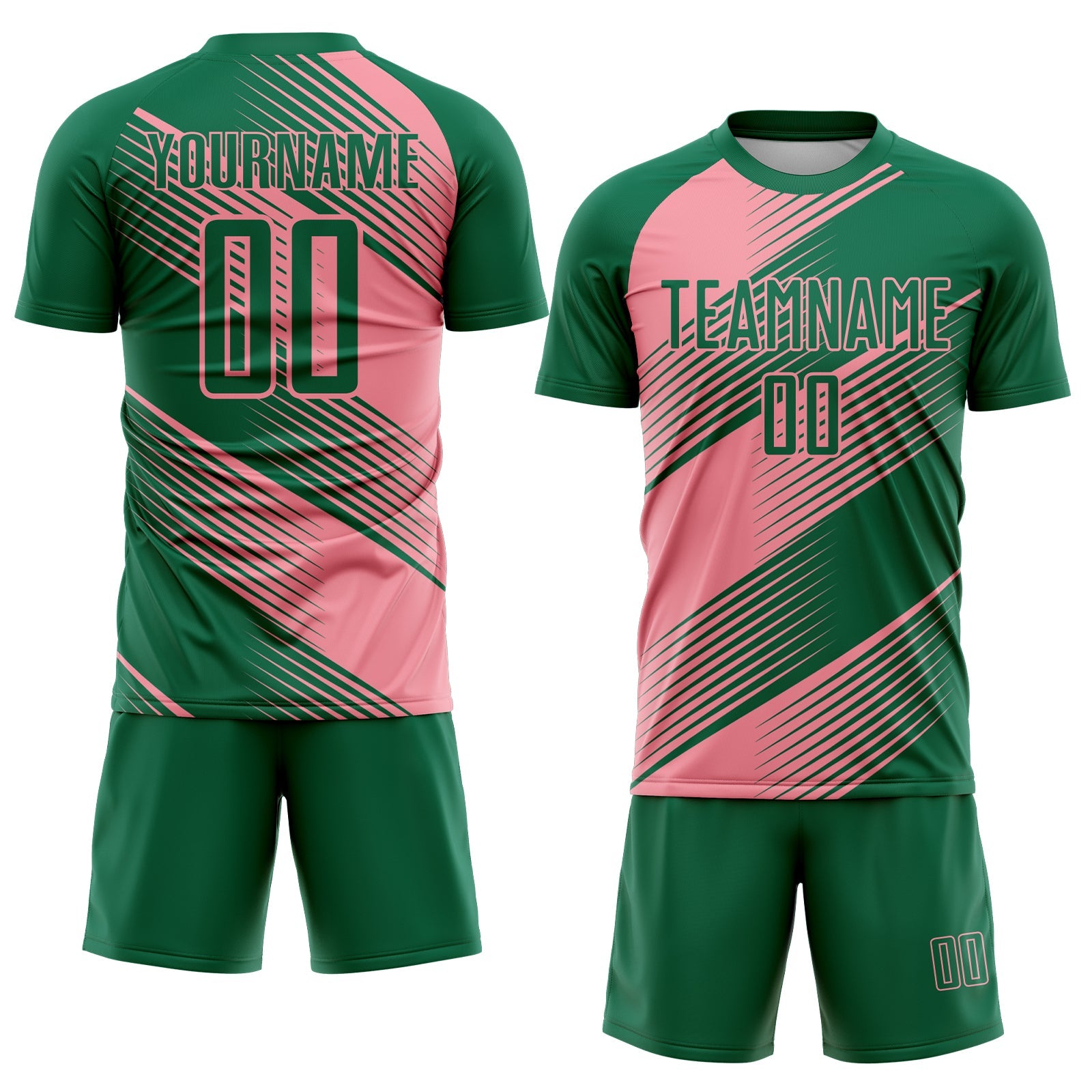 Custom Kelly Green Medium Pink Line Sublimation Soccer Uniform Jersey