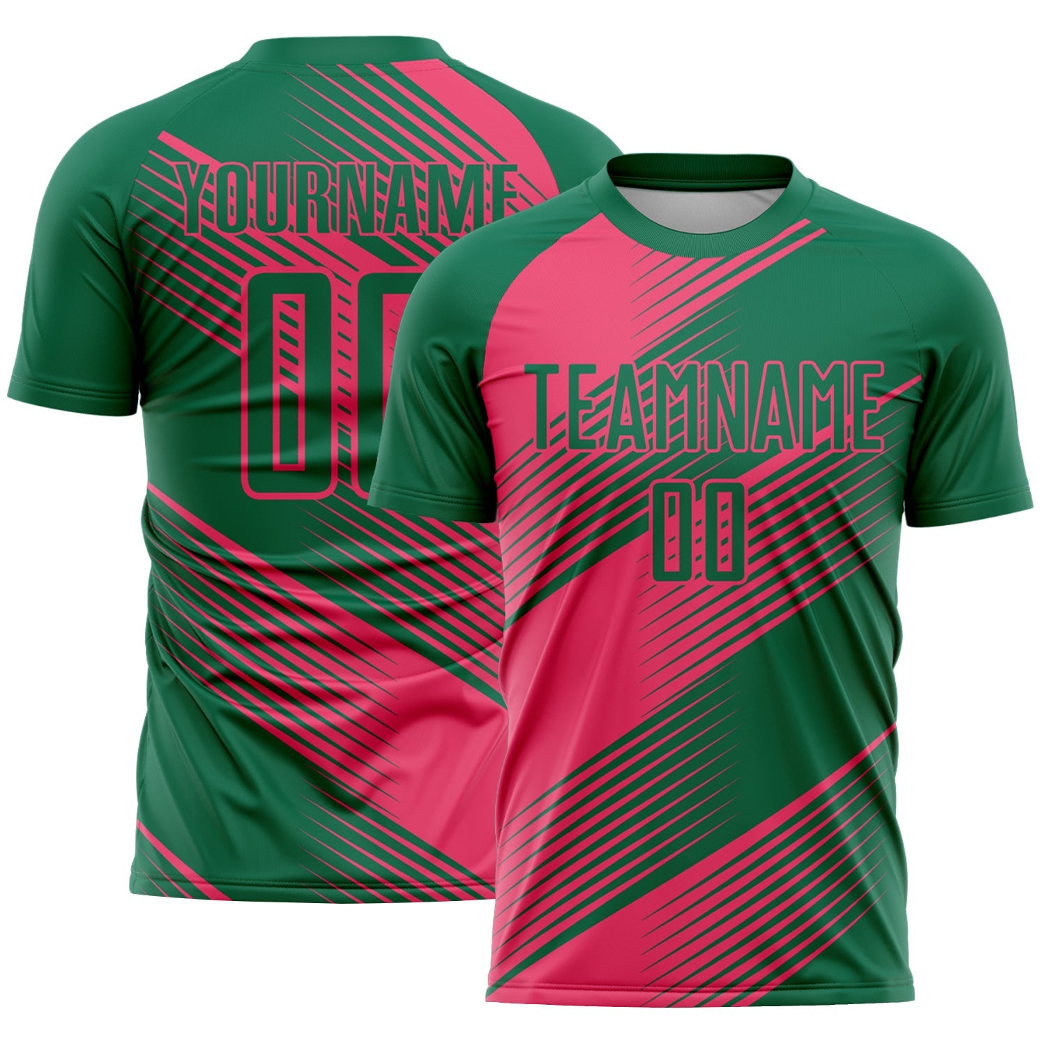 Custom Kelly Green Neon Pink Line Sublimation Soccer Uniform Jersey