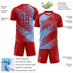 Custom Red Light Blue Line Sublimation Soccer Uniform Jersey