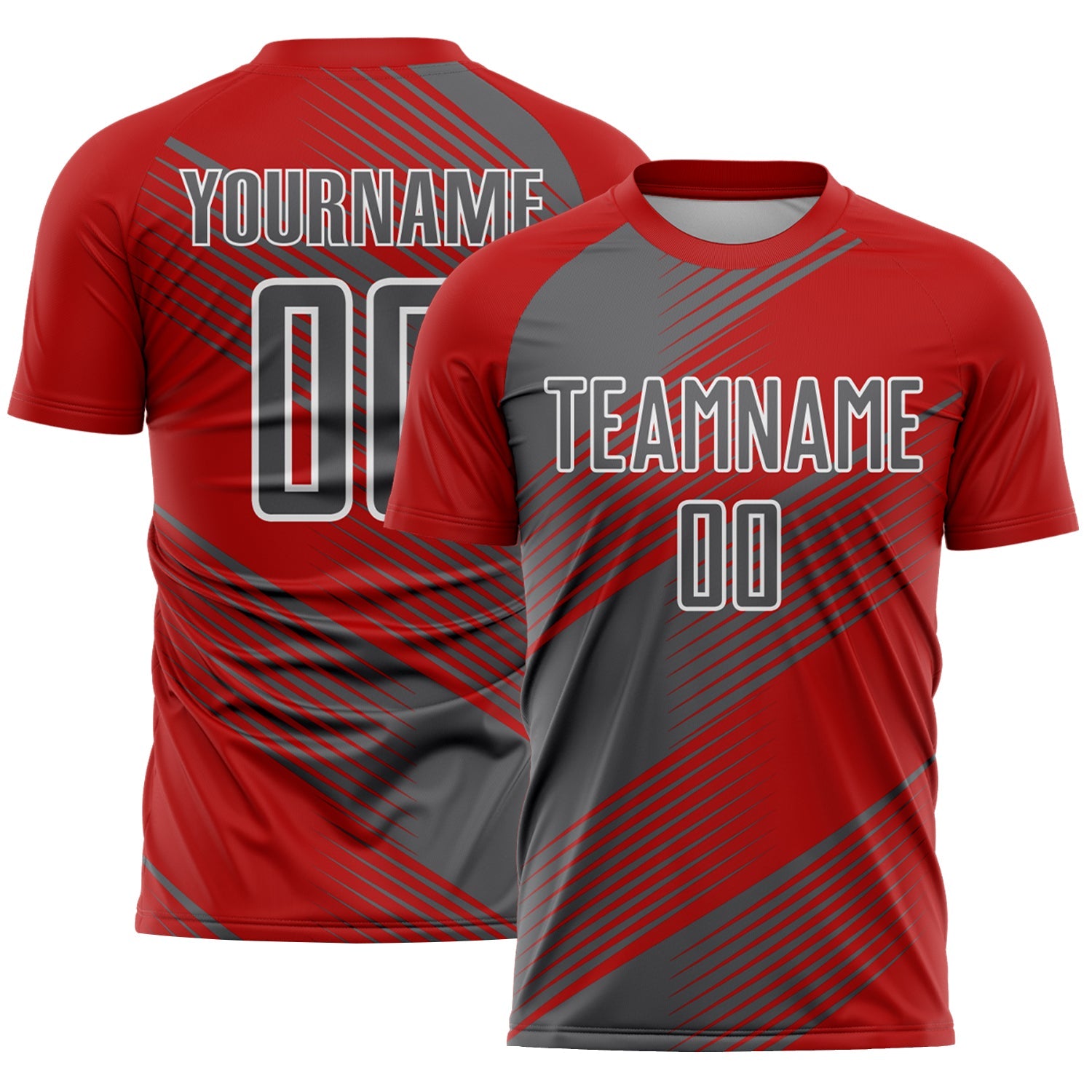 Custom Red Steel Gray-White Line Sublimation Soccer Uniform Jersey