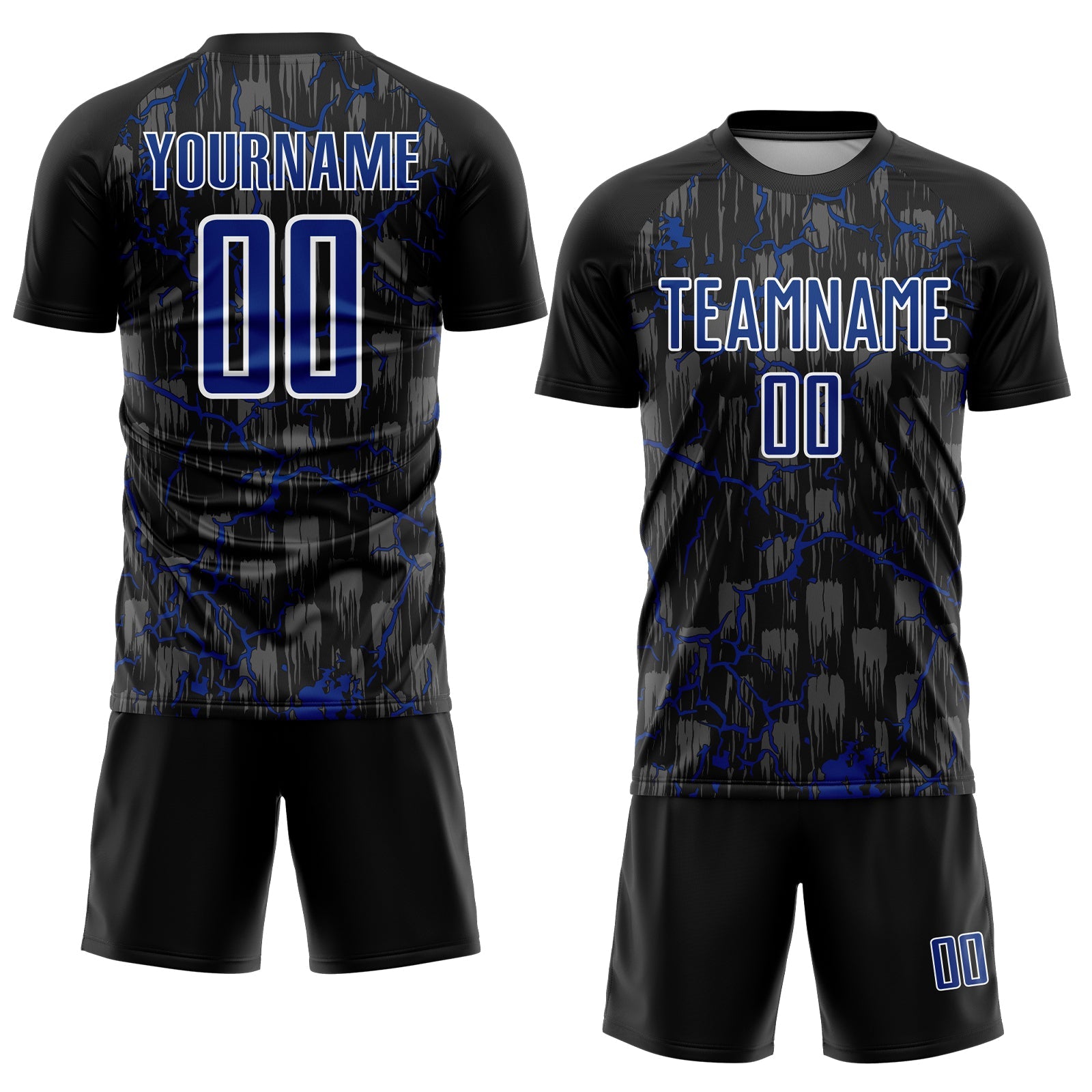 Custom Black Royal-White Lightning Sublimation Soccer Uniform Jersey