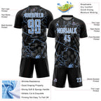 Custom Black Light Blue-White Lightning Sublimation Soccer Uniform Jersey