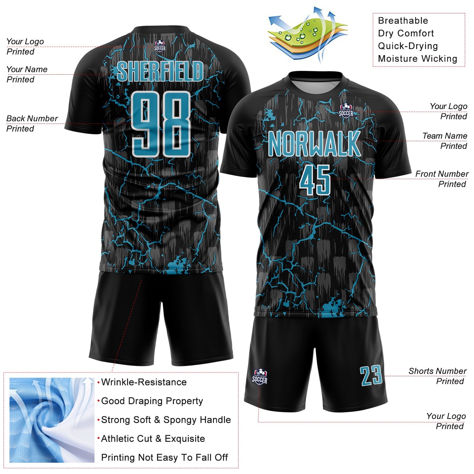 Custom Black Panther Blue-White Lightning Sublimation Soccer Uniform Jersey