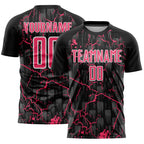 Custom Black Neon Pink-White Lightning Sublimation Soccer Uniform Jersey