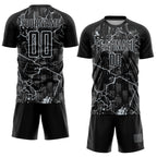 Custom Black Silver Lightning Sublimation Soccer Uniform Jersey