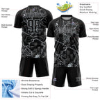 Custom Black Silver Lightning Sublimation Soccer Uniform Jersey