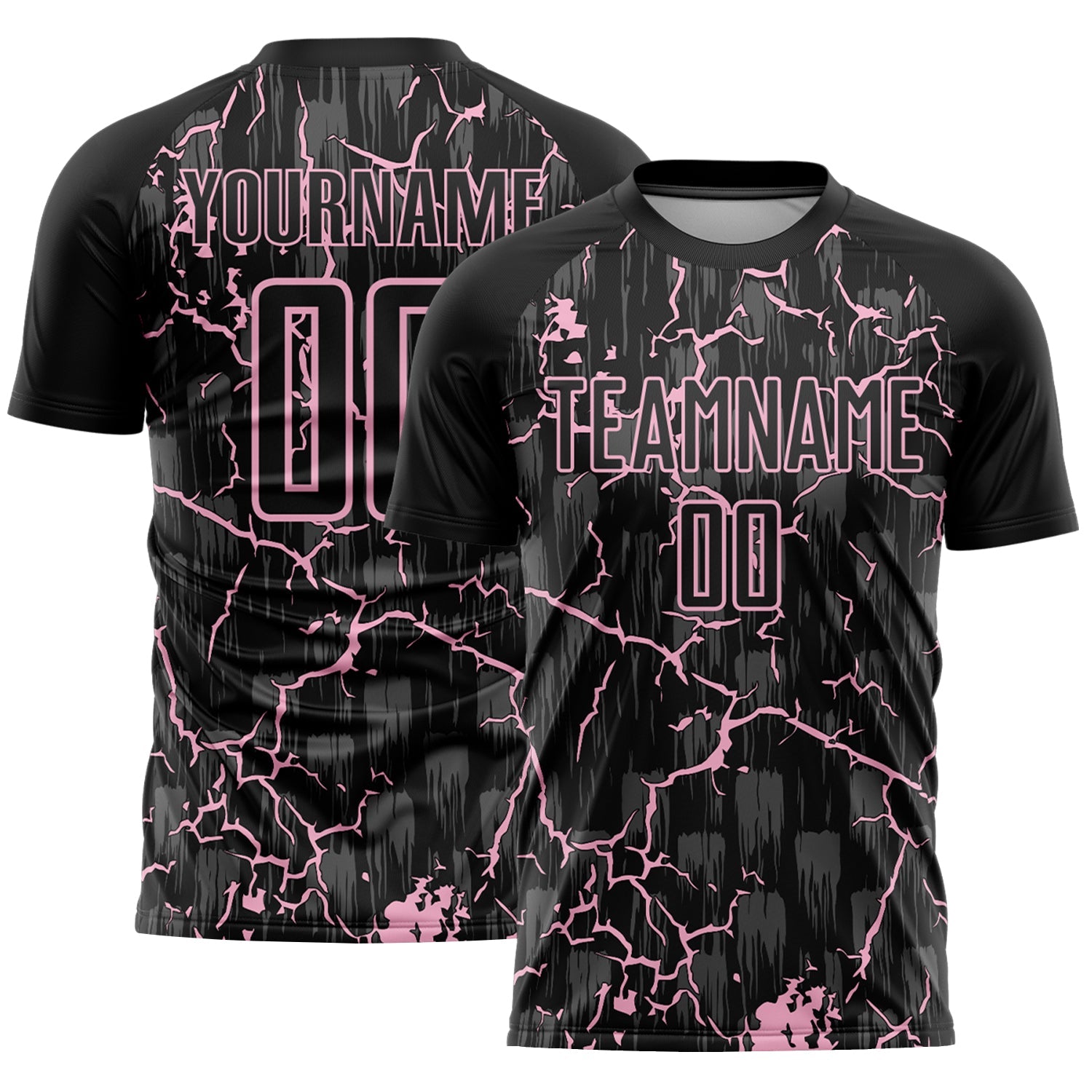Custom Black Light Pink Lightning Sublimation Soccer Uniform Jersey