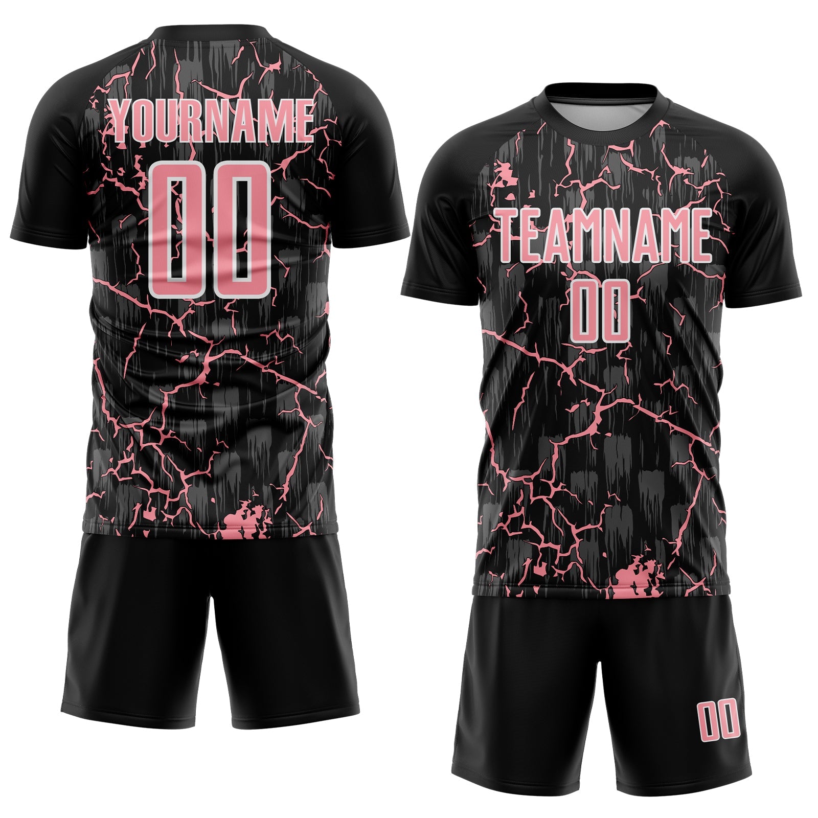 Custom Black Medium Pink-White Lightning Sublimation Soccer Uniform Jersey