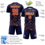 Custom Navy Orange-White Lightning Sublimation Soccer Uniform Jersey