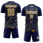 Custom Navy Old Gold-White Lightning Sublimation Soccer Uniform Jersey