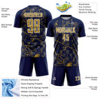 Custom Navy Old Gold-White Lightning Sublimation Soccer Uniform Jersey