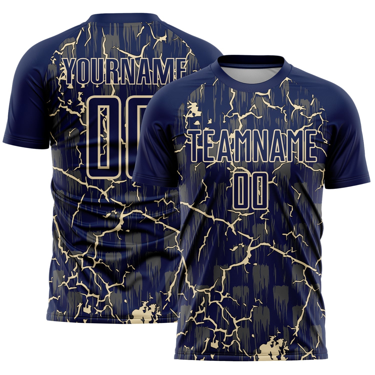 Custom Navy Cream Lightning Sublimation Soccer Uniform Jersey