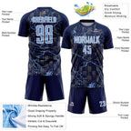 Custom Navy Light Blue-White Lightning Sublimation Soccer Uniform Jersey