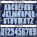 Custom Navy Light Blue-White Lightning Sublimation Soccer Uniform Jersey