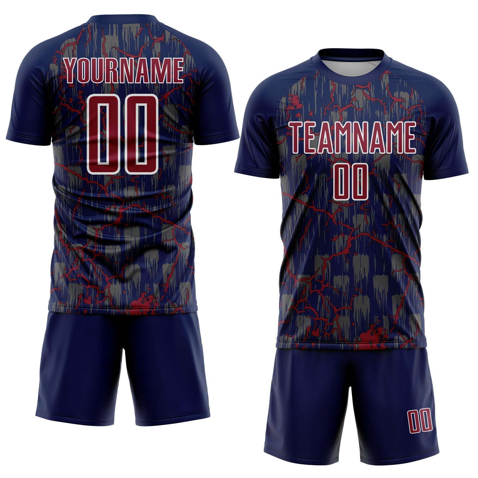 Custom Navy Crimson-White Lightning Sublimation Soccer Uniform Jersey