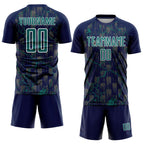 Custom Navy Teal-White Lightning Sublimation Soccer Uniform Jersey